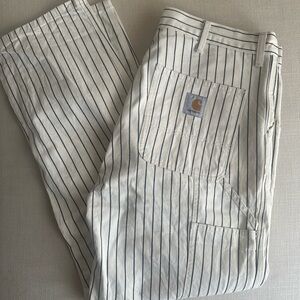 Carhartt WIP Men's Striped Work Pants - White and Black SIZE 34x32